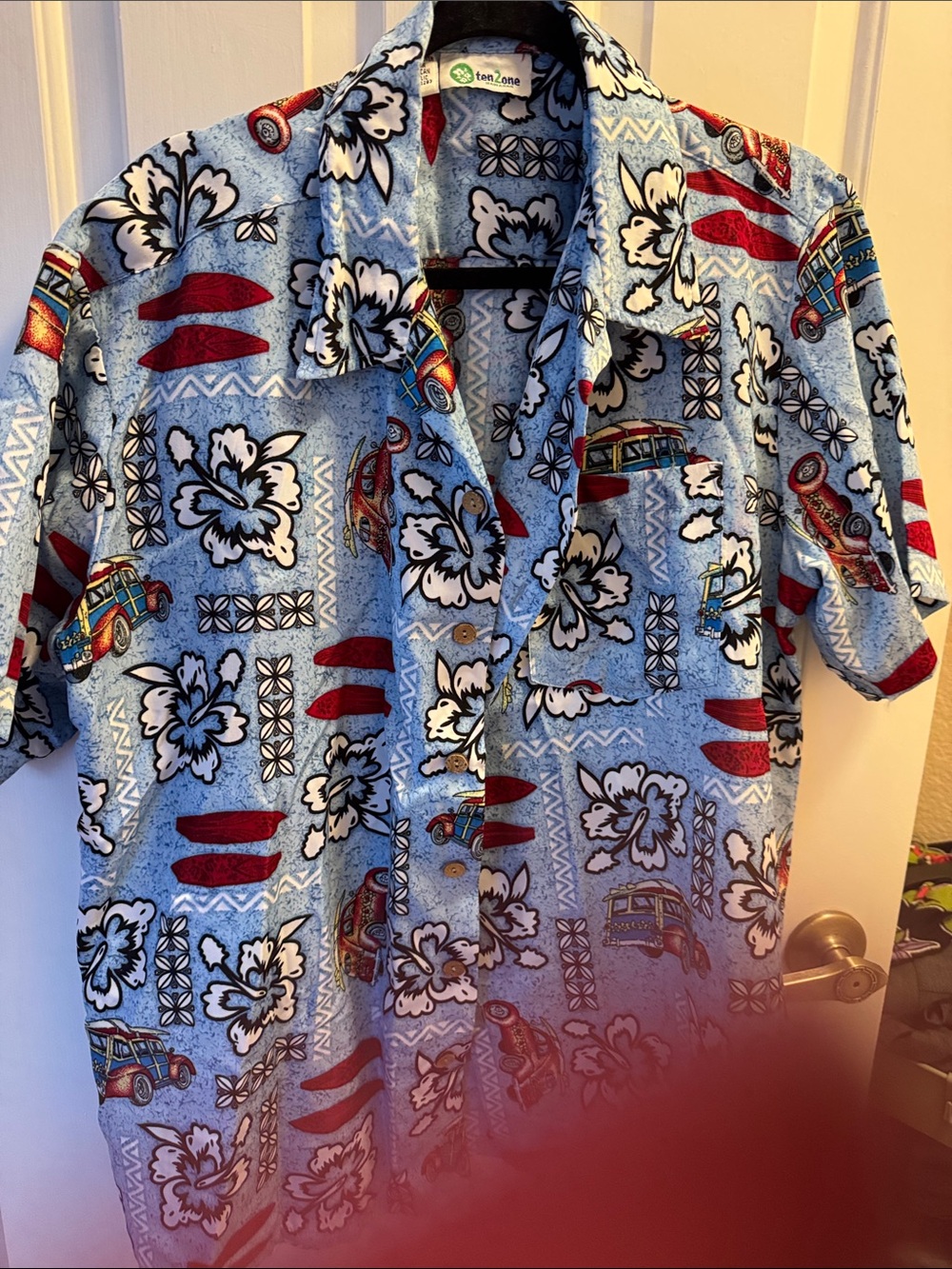 Light Blue Hawaiian Print Short Sleeve Button-Down Shirt